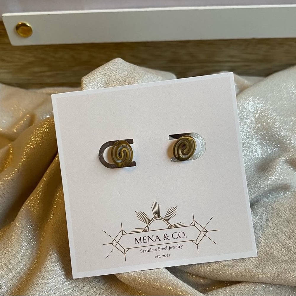 Stainless Steel Gold Swirl Design Earrings
